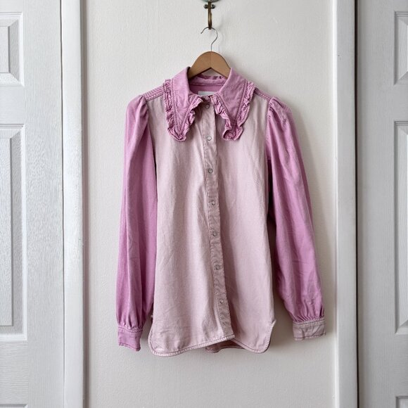 Ganni Ruffled Two-Tone Organic Denim Shirt - Picture 6 of 12